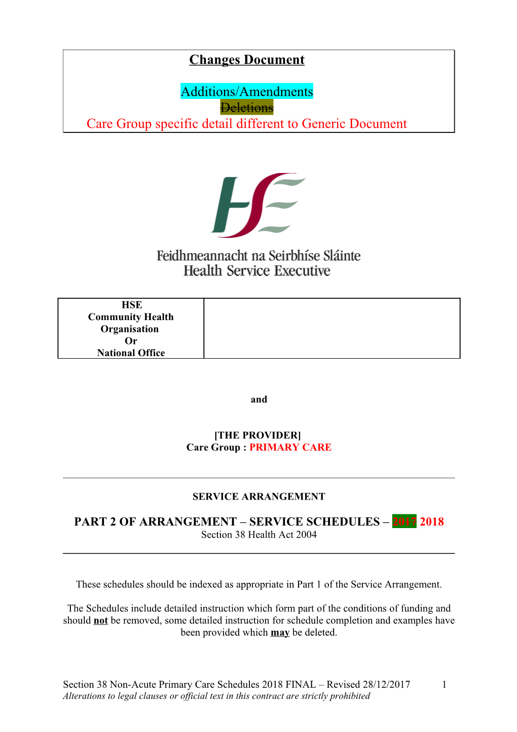 Care Group Specific Detail Different to Generic Document