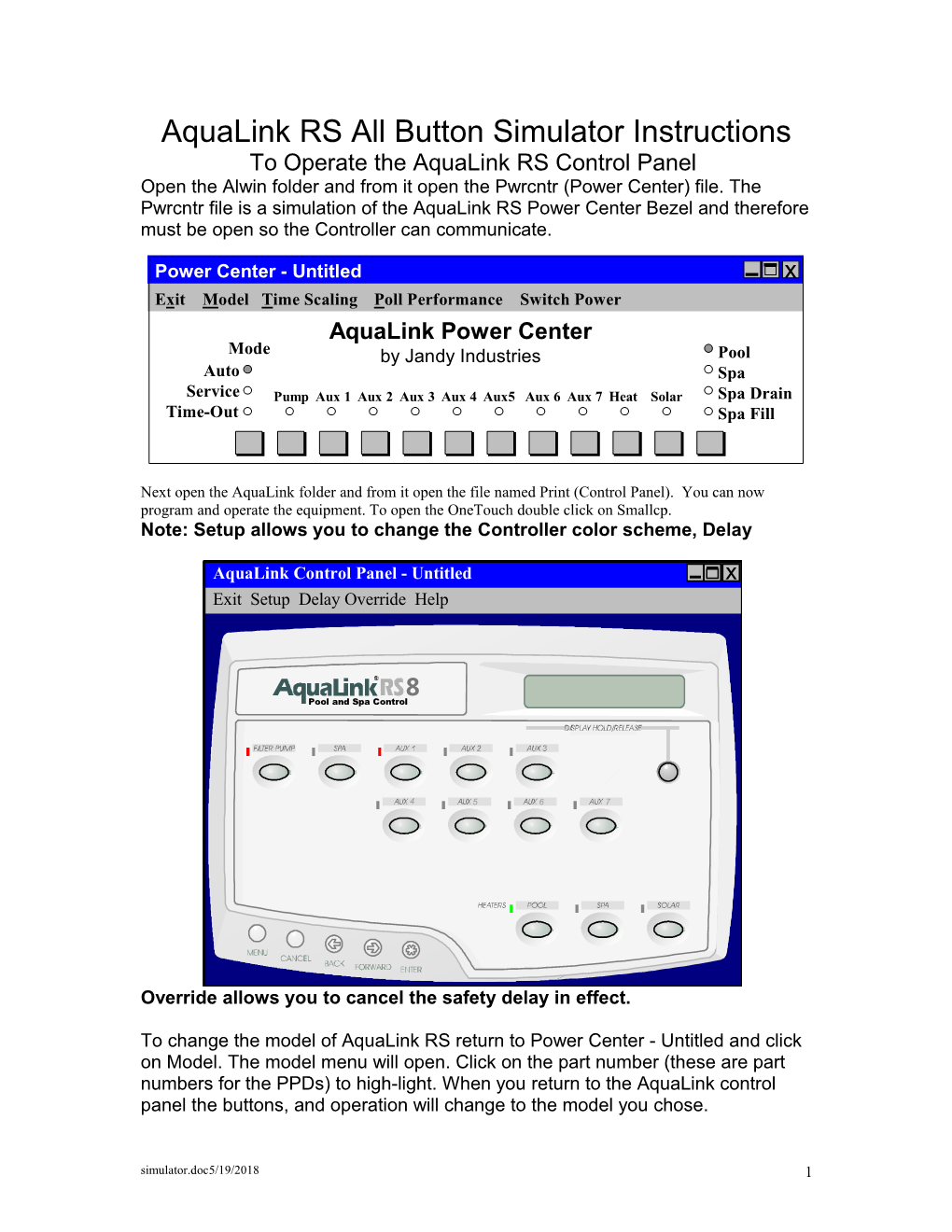 Aqualink RS All Button Simulator Instructions