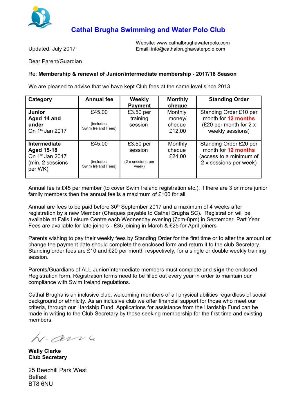 Re: Membership & Renewal of Junior/Intermediate Membership - 2017/18 Season