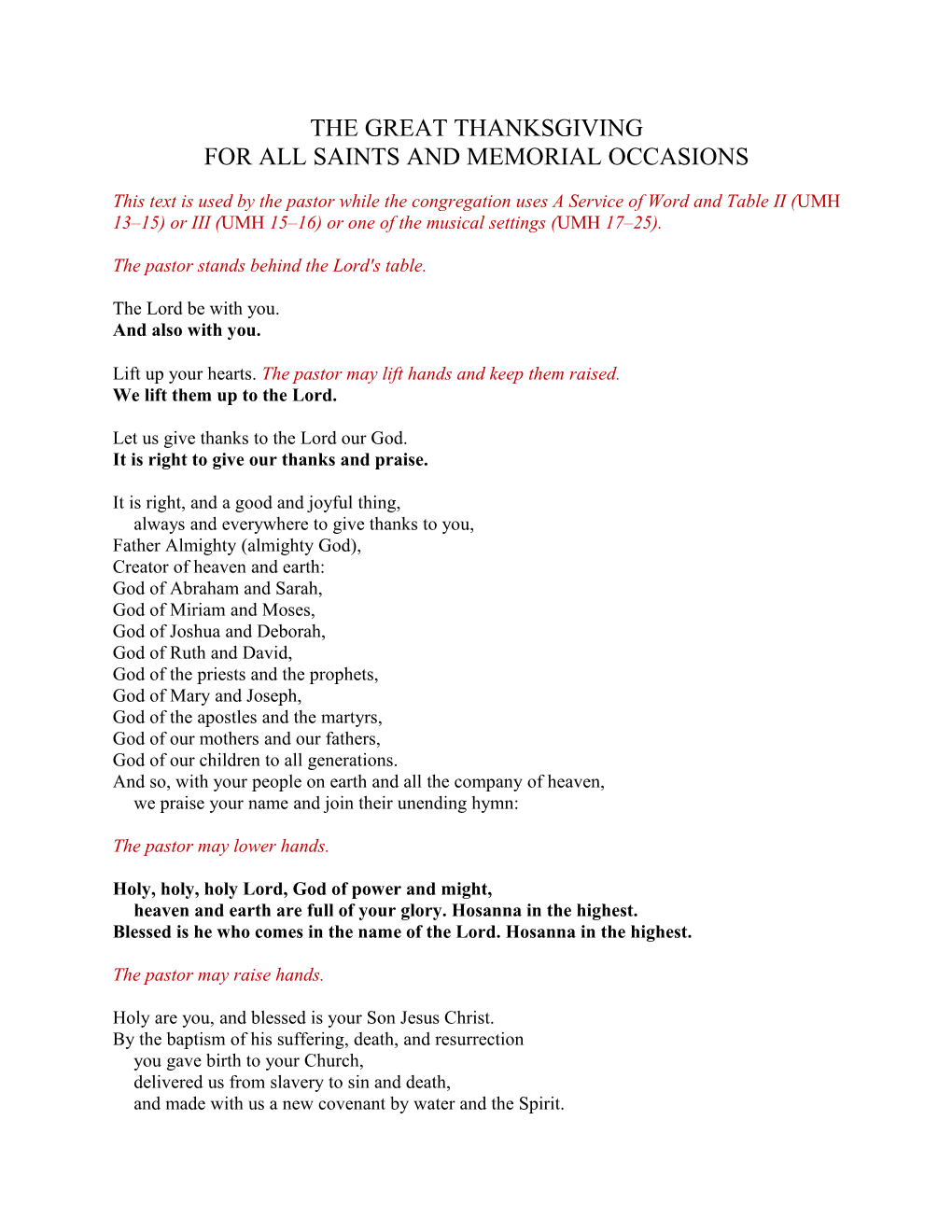 For All Saints and Memorial Occasions