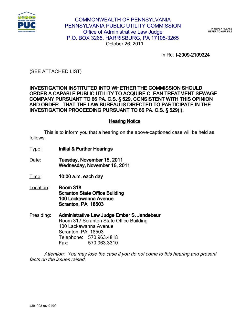 Hearing Notice - November 15 and 16 (00150123)