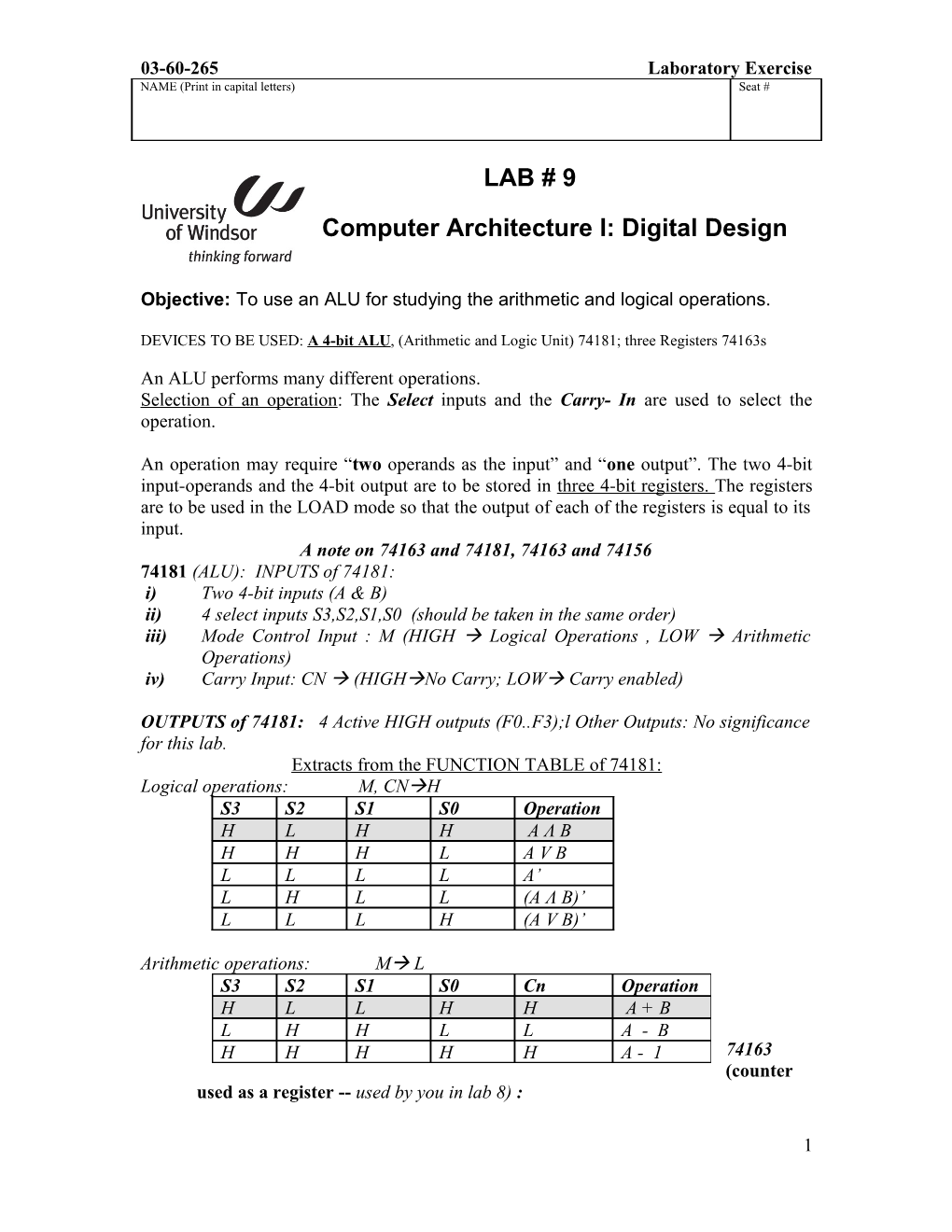 Computer Architecture I: Digital Design