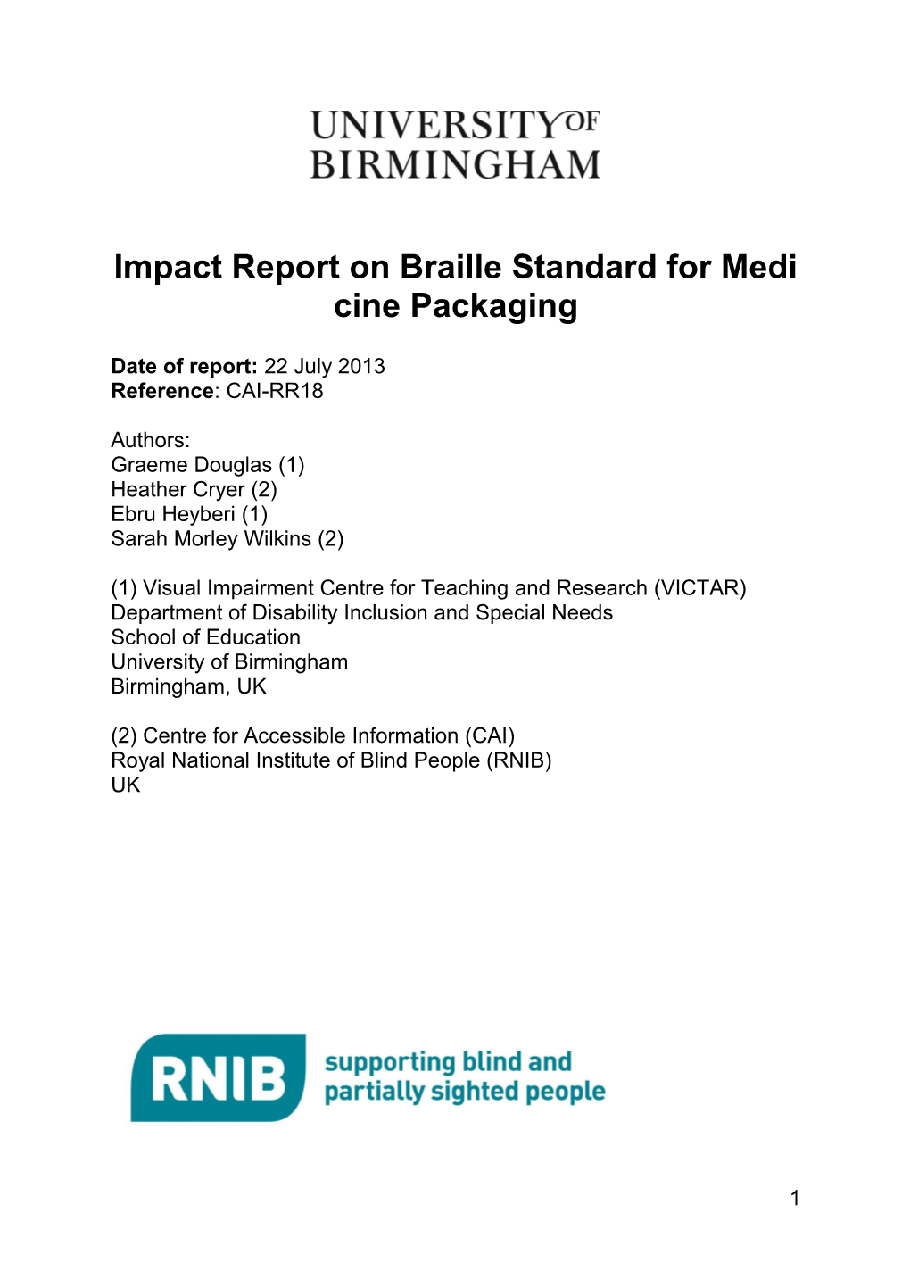 Impact Report On Braille Standard For Medicine Packaging
