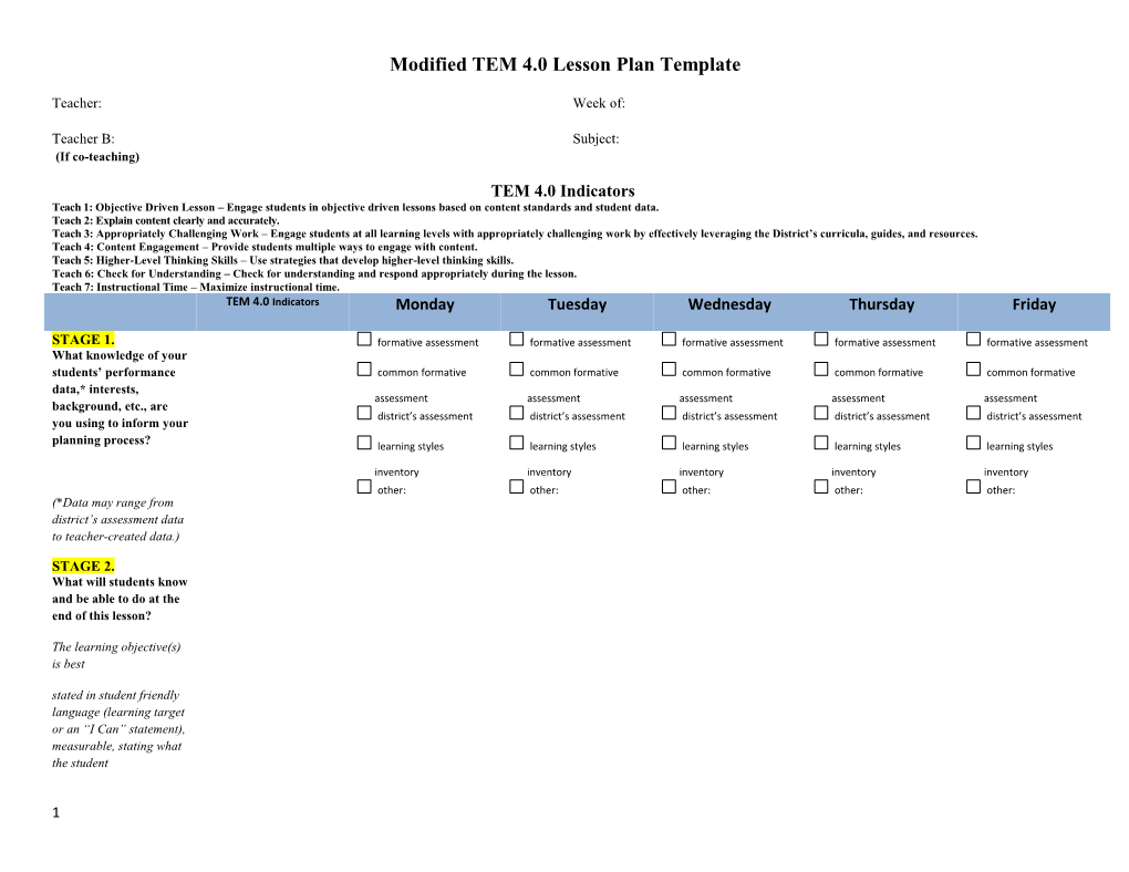 Modified TEM 4.0 Lesson Plan Template