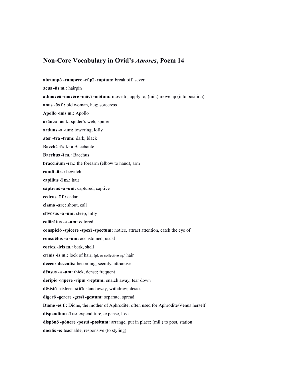 Non-Core Vocabulary in Ovid S Amores, Poem 14