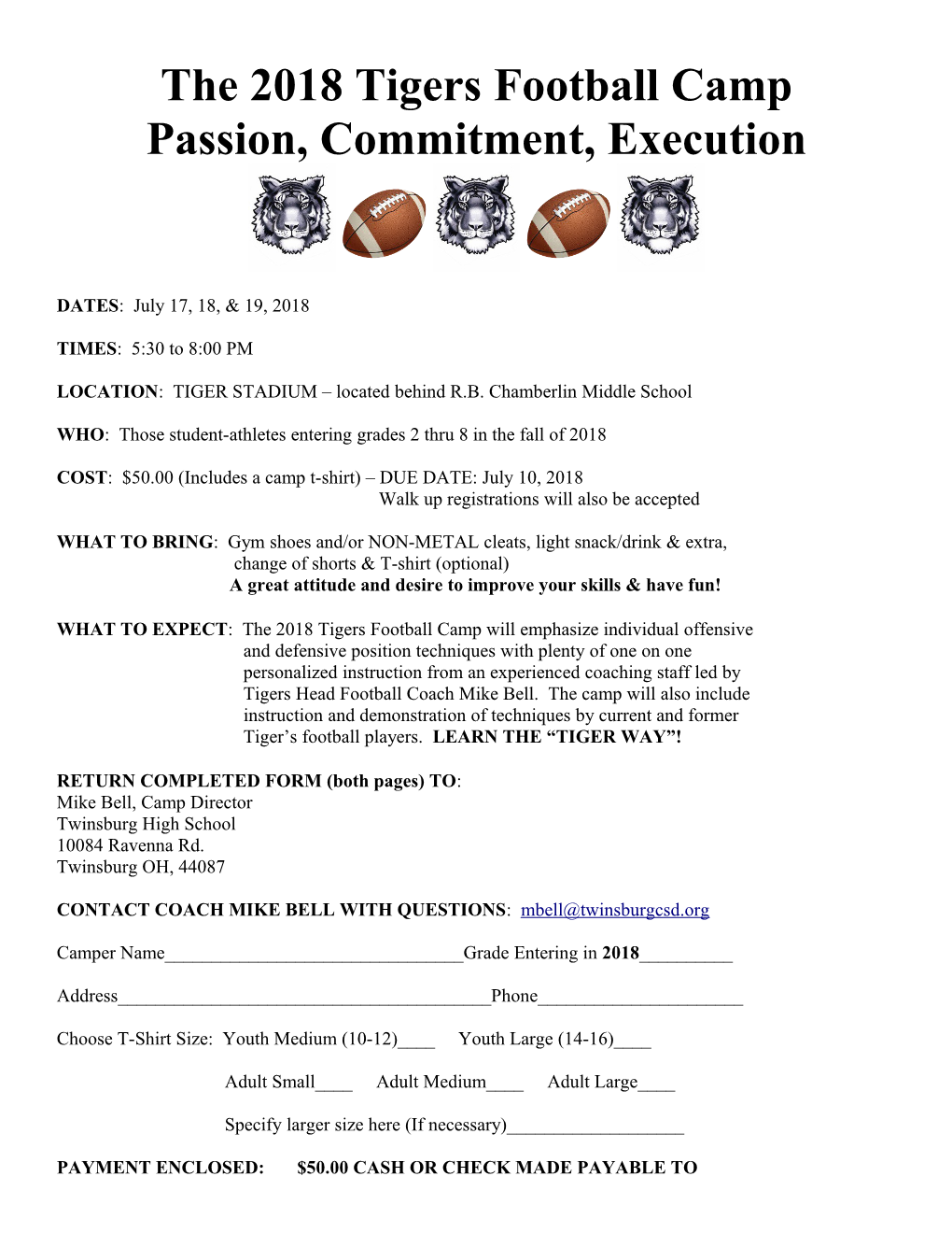 The 2018 Tigers Football Camp