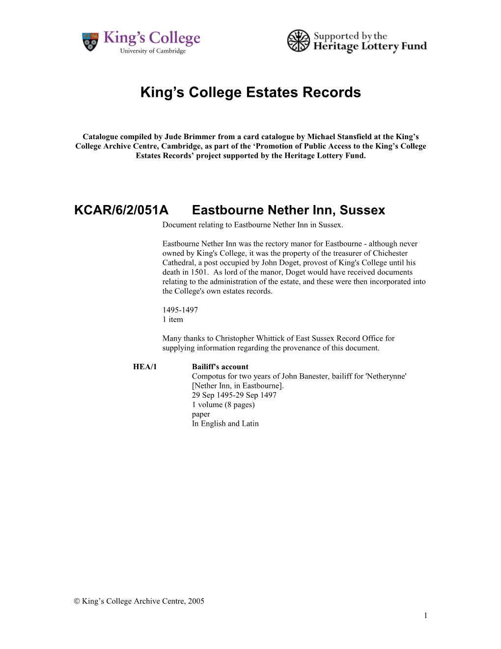 King S College Estates Records s1