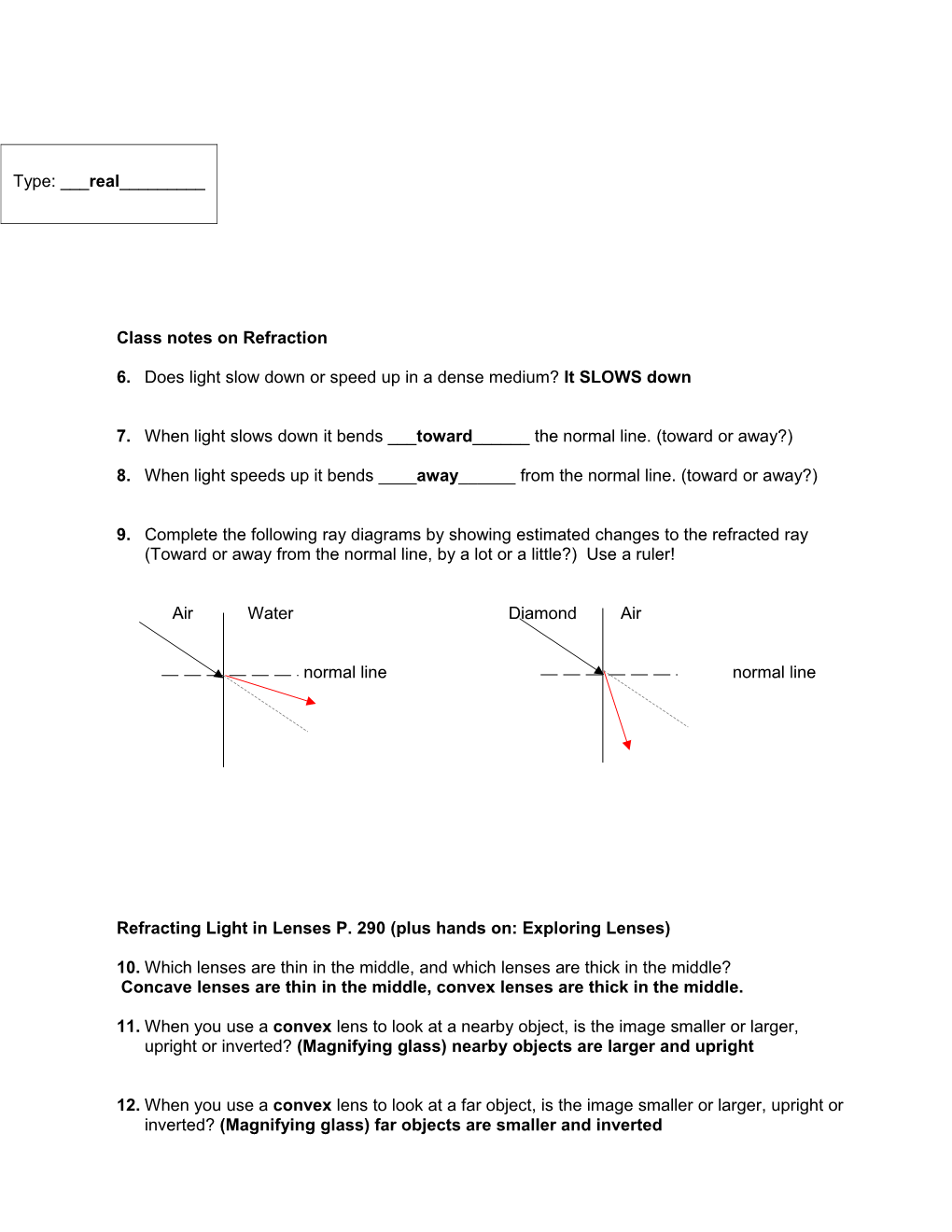 Quiz Review Vision, Refraction and Reflection