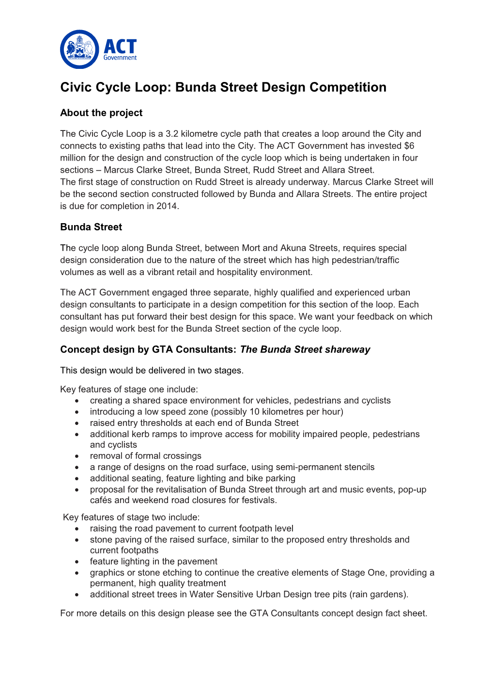 Civic Cycle Loop: Bunda Street Design Competition