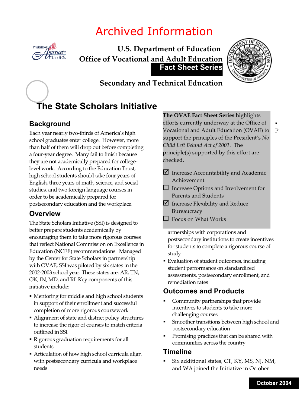 Archived: the State Scholars Initiative (MS Word)