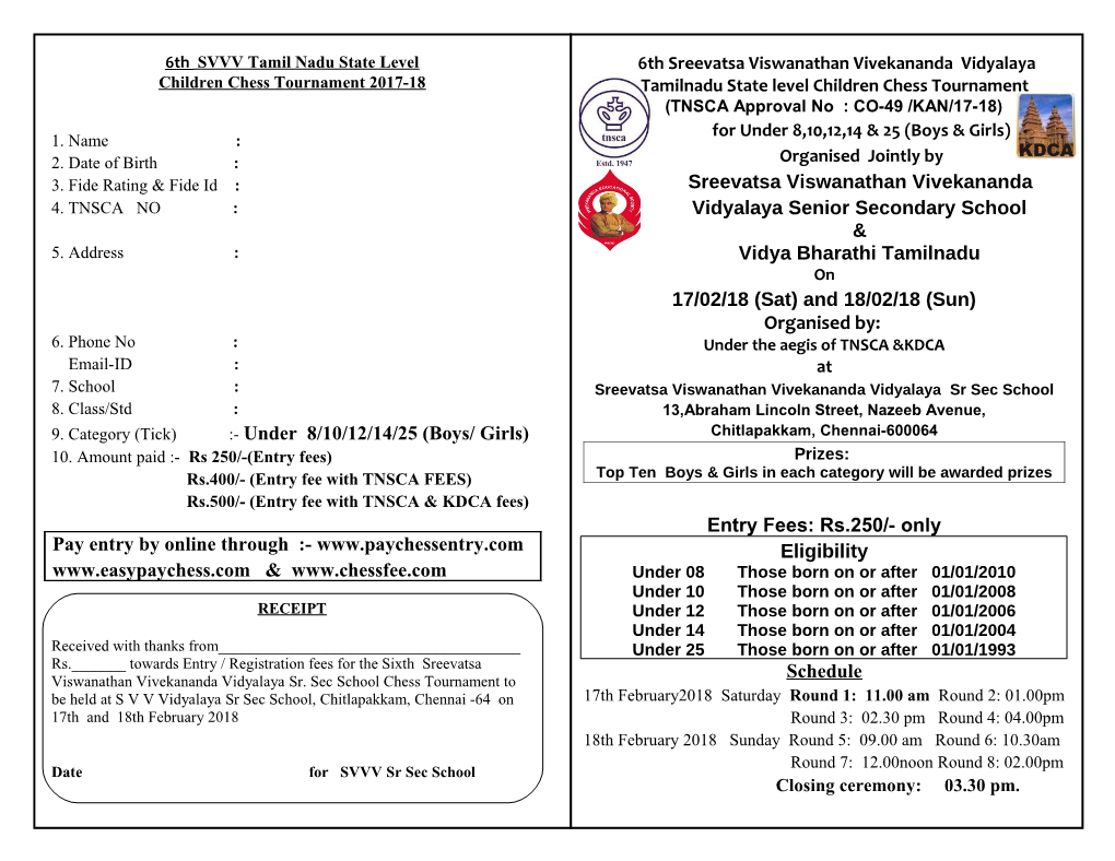 6Th SVVV Tamil Nadu State Level