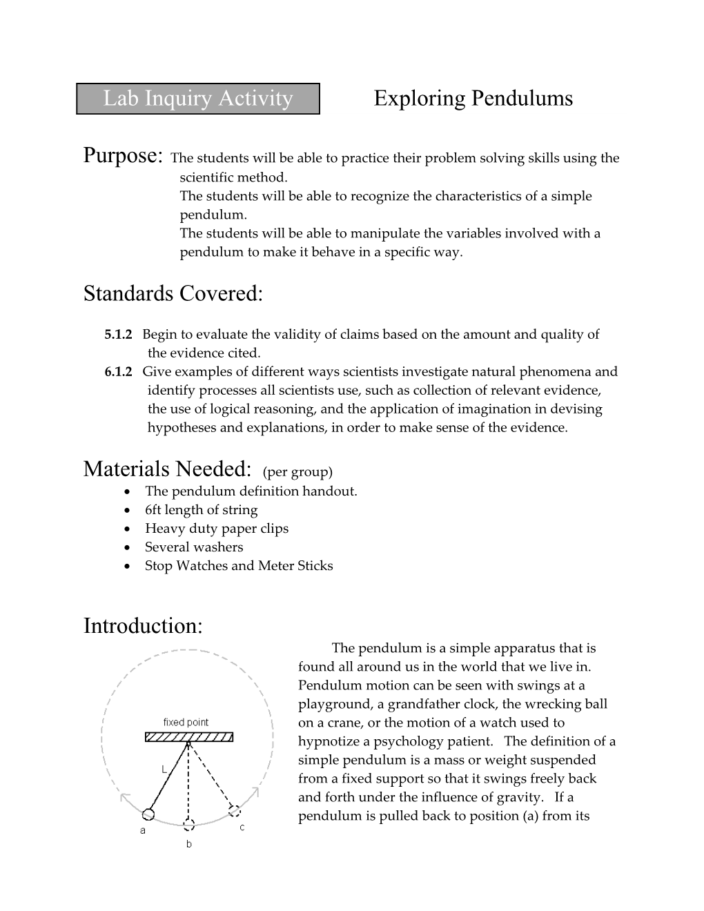 Lab Inquiry Activity