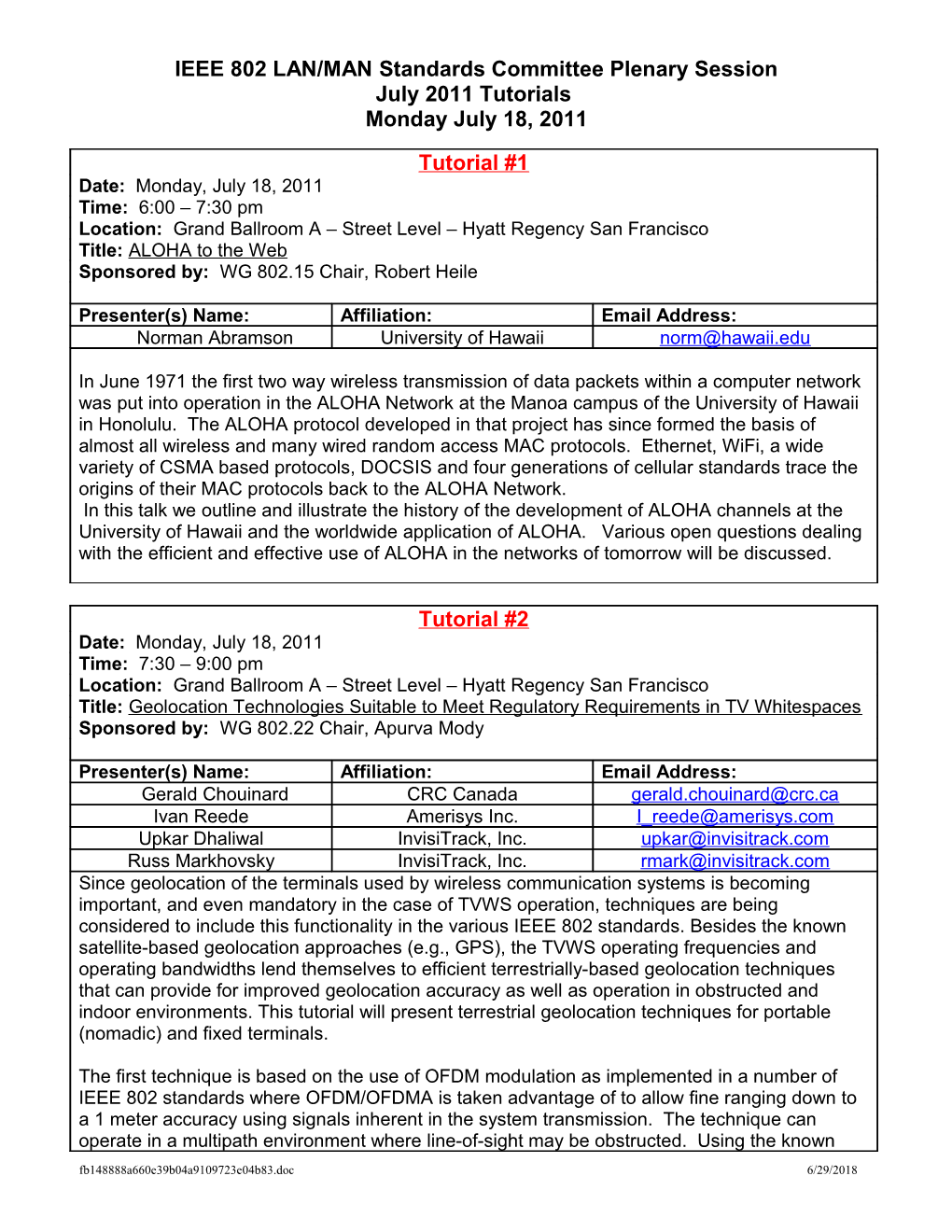 IEEE 802 LAN/MAN Standards Committee Plenary Meeting