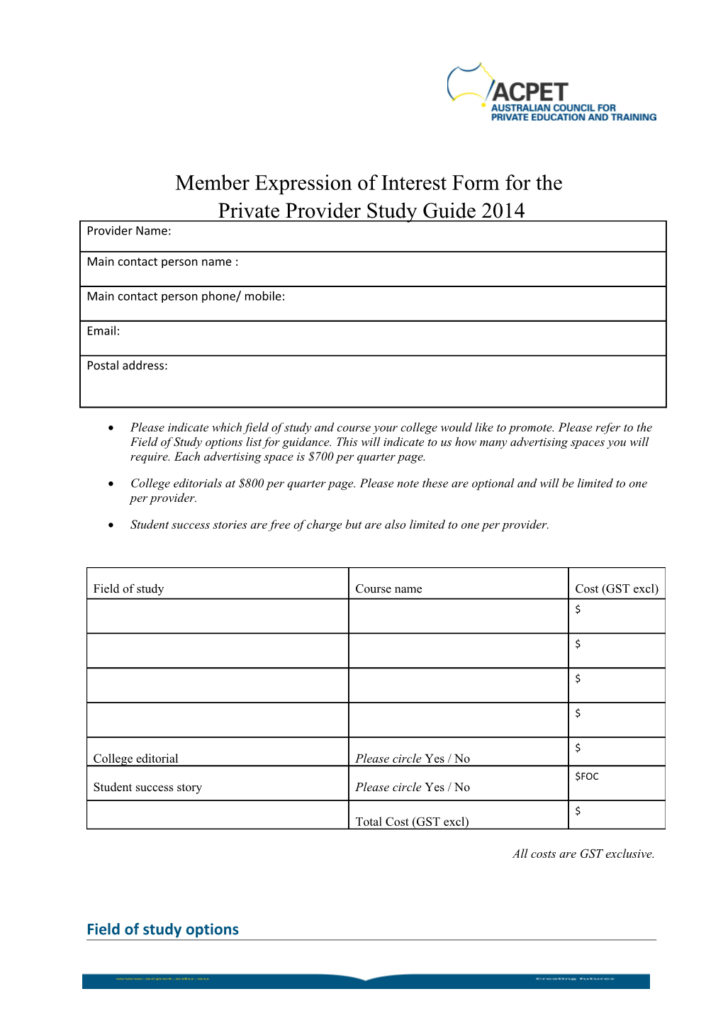 Member Expression of Interest Form for The