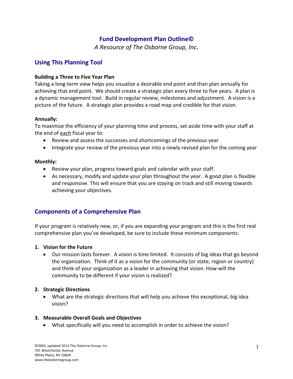 Fund Development Plan Outline