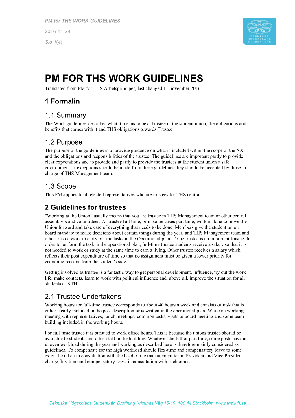 PM for THS Work Guidelines