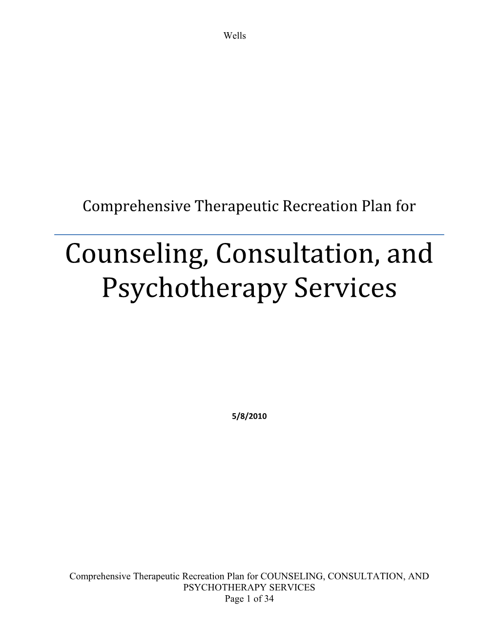 Comprehensive Therapeutic Recreation Plan For