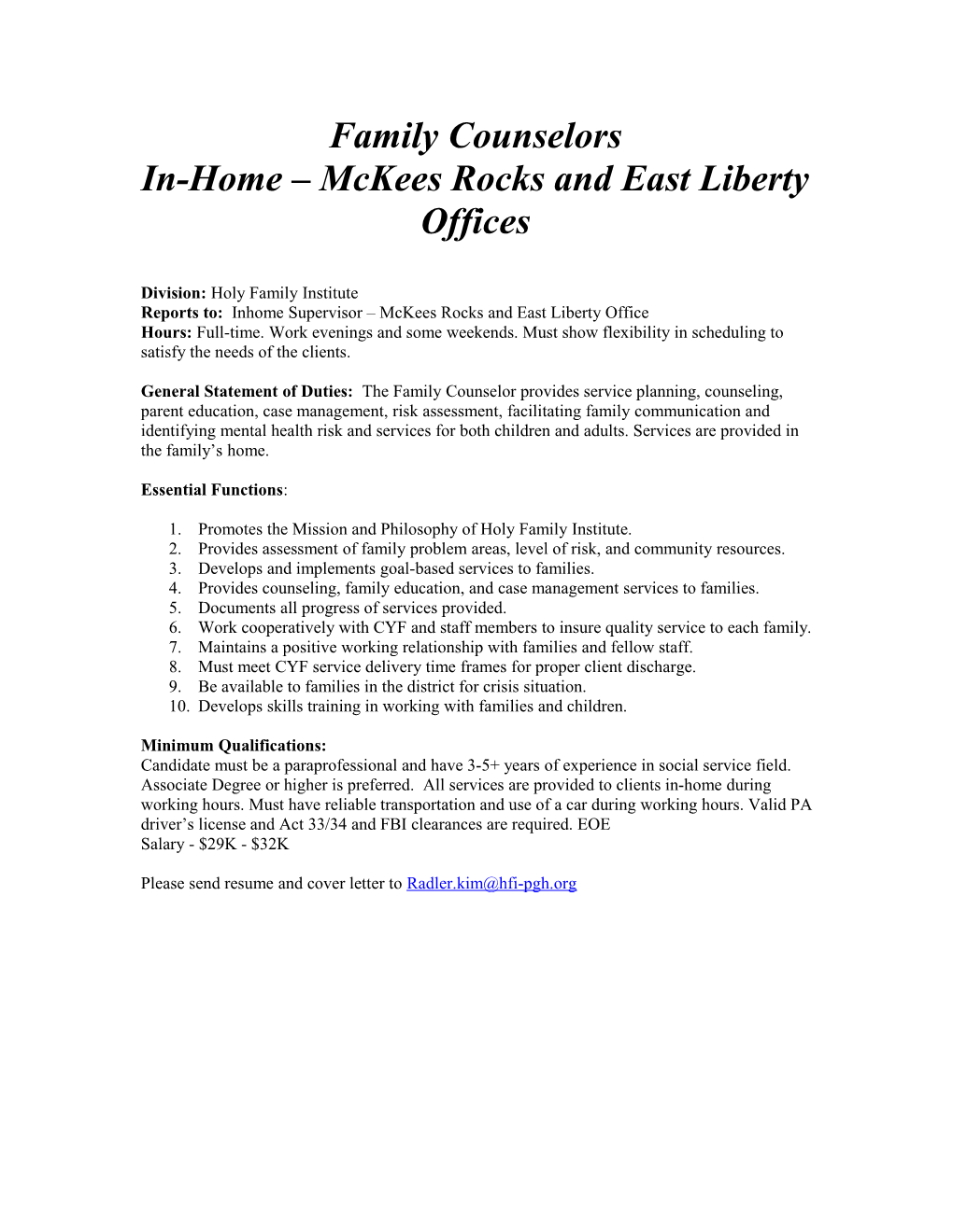 In-Home Mckees Rocks and East Liberty Offices