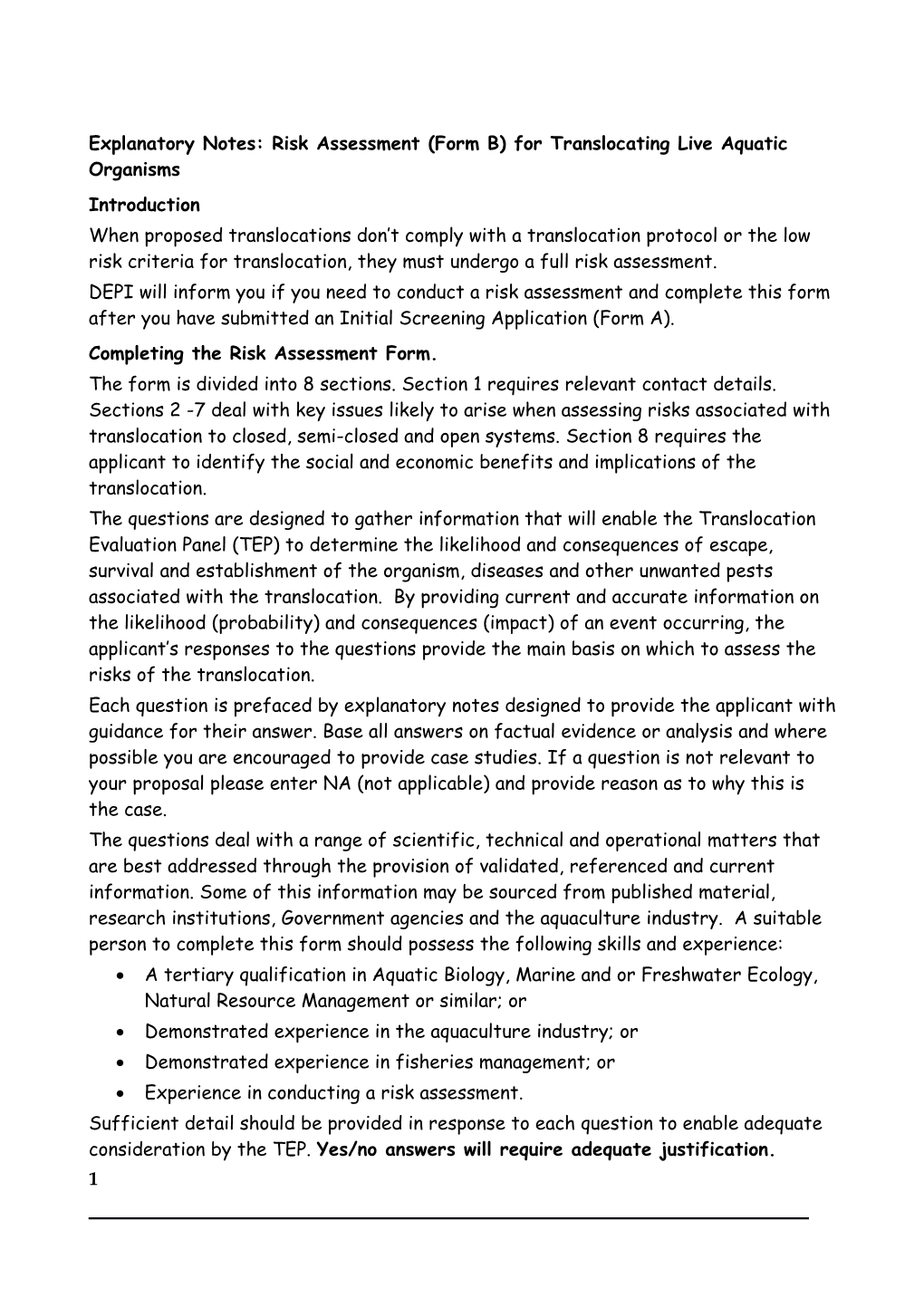 Guidelines For Assessing Translocations Of Live Aquatic Organisms In Victoria