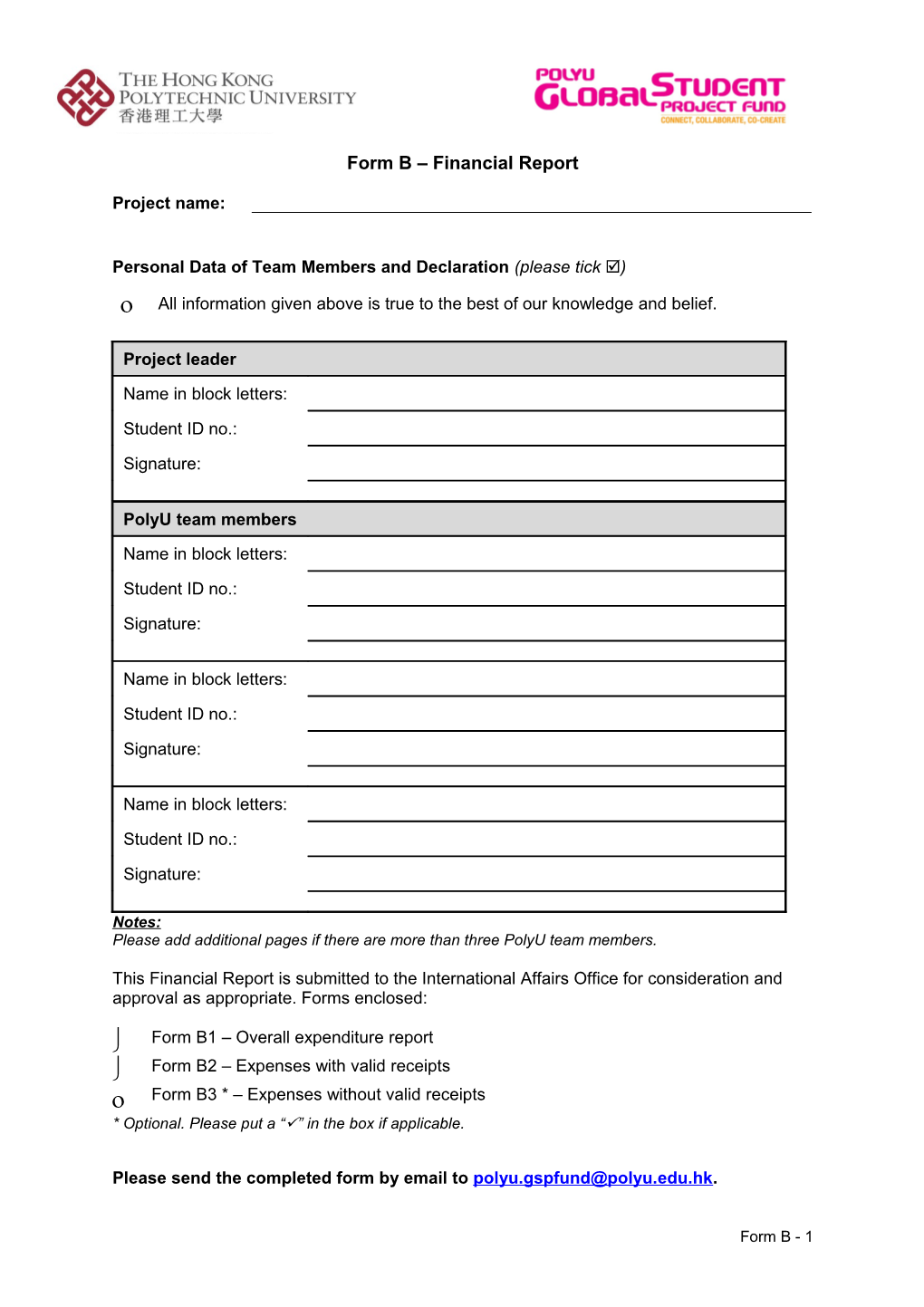 Form B Financial Report