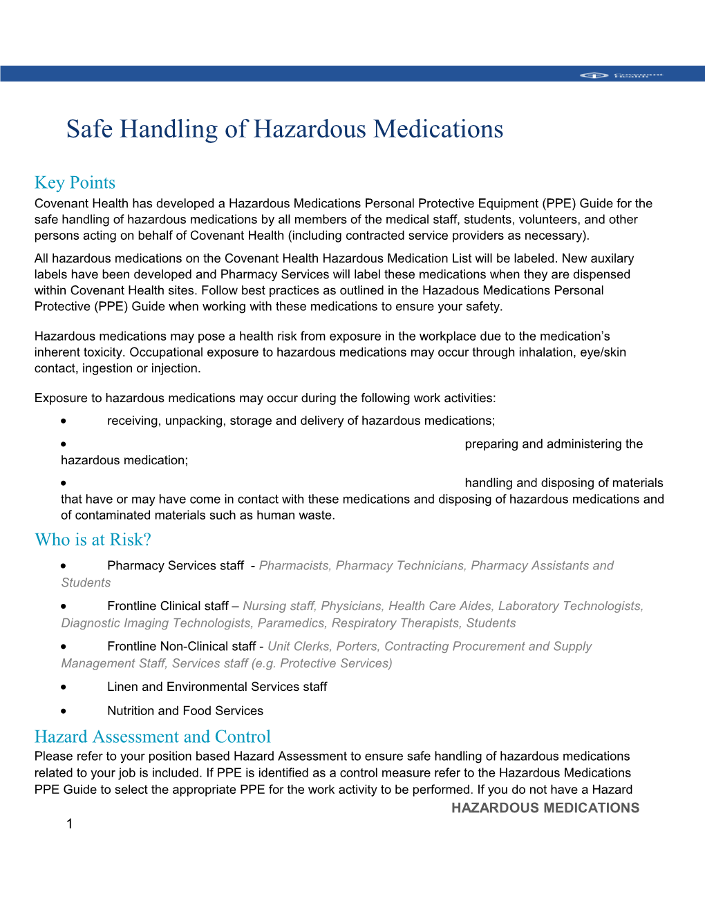 Safe Handling of Hazardous Medications