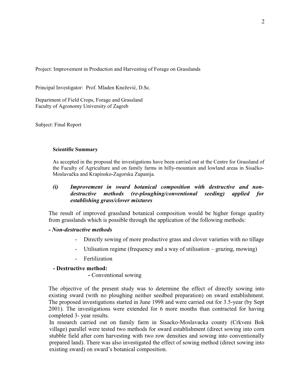Projekt 18-907: Unapređenje Proizvodnje Krme Na Travnjacima - Završno Izvješće