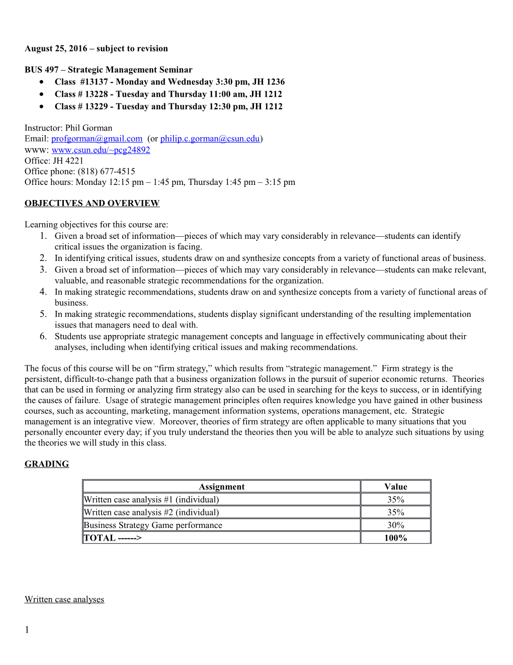 BUS 497 Strategic Management Seminar