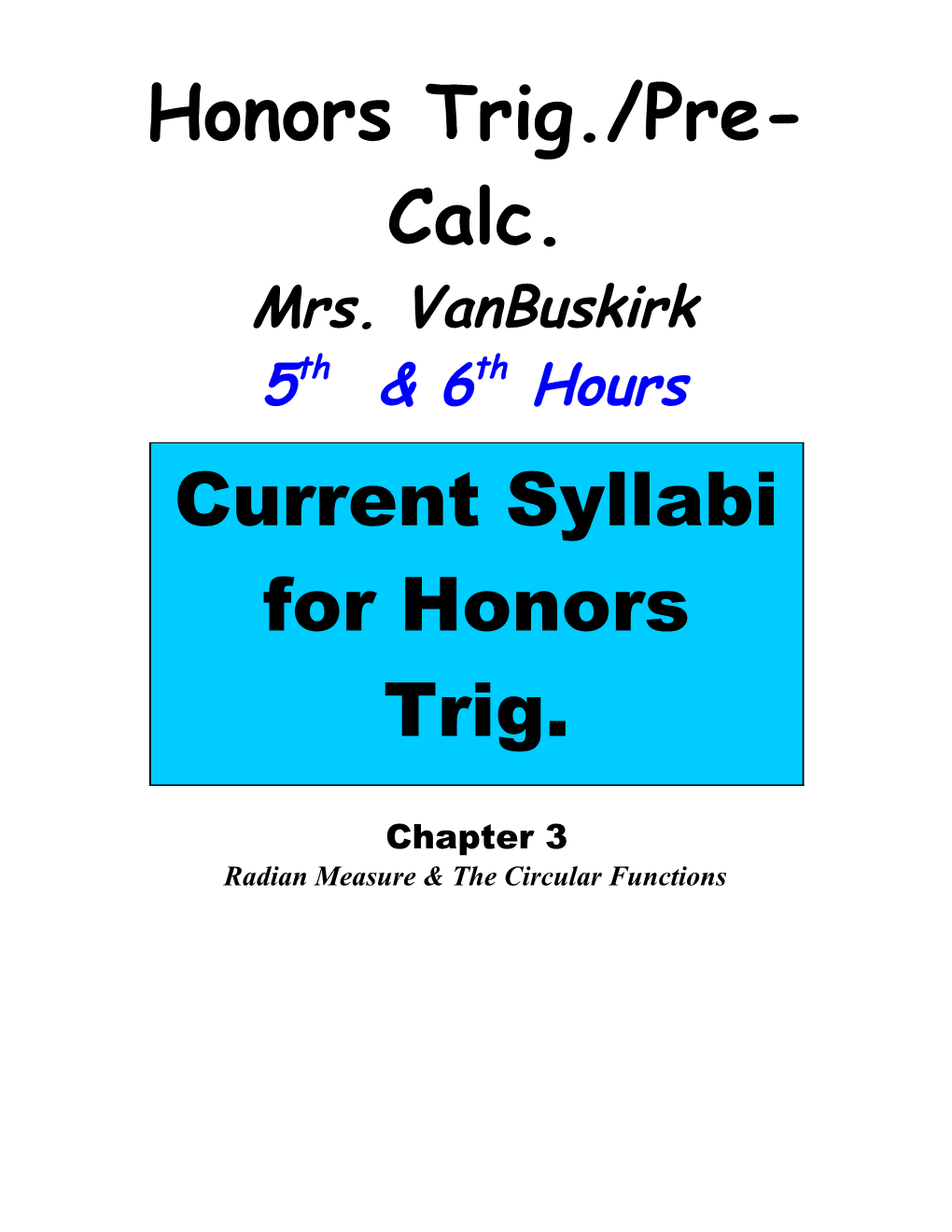 Honors Trig./Pre-Calc