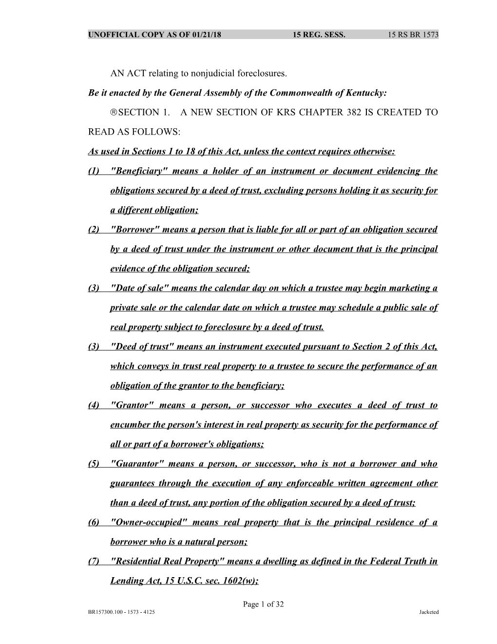 AN ACT Relating to Nonjudicial Foreclosures