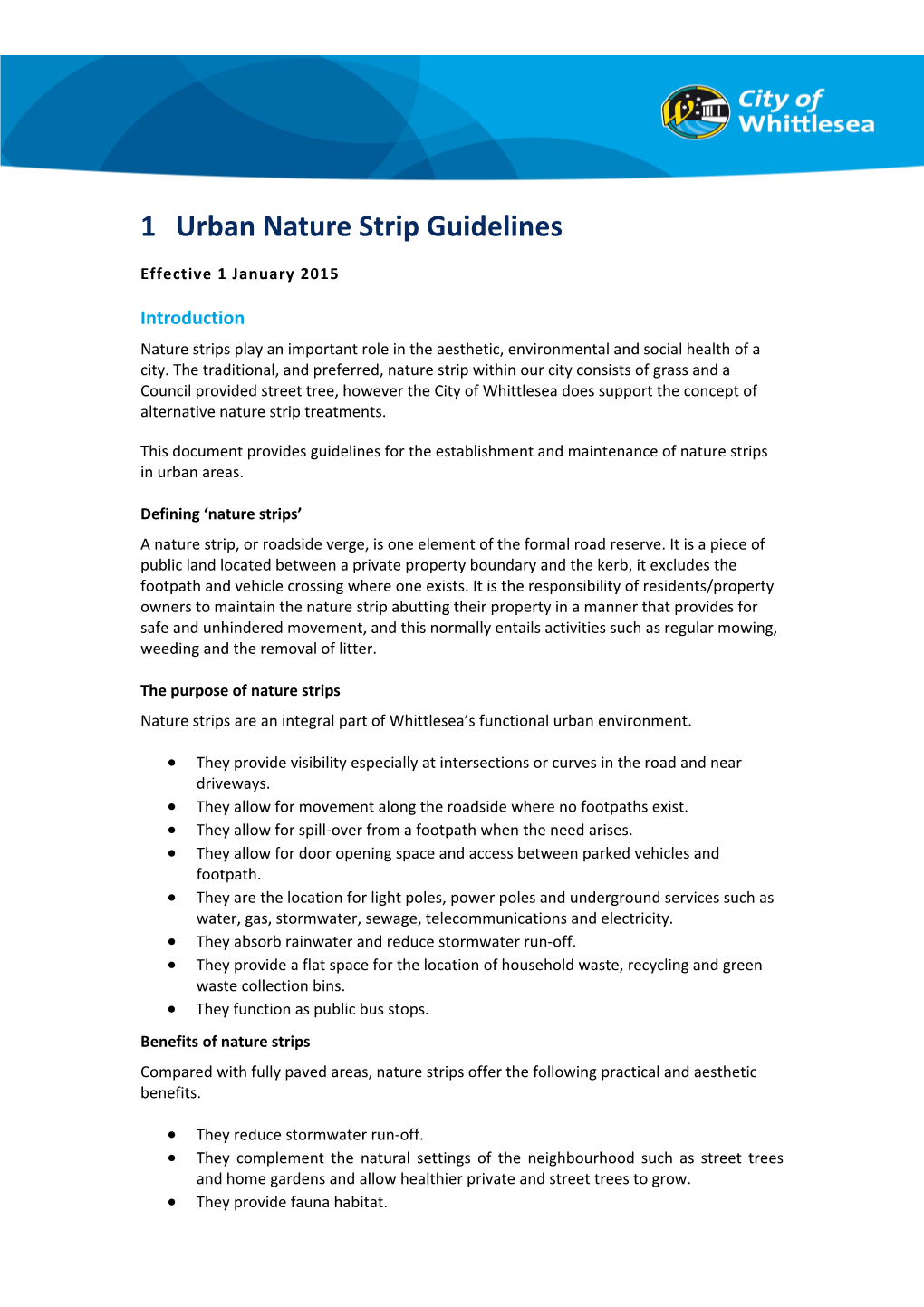 Urban Nature Strip Guidelines