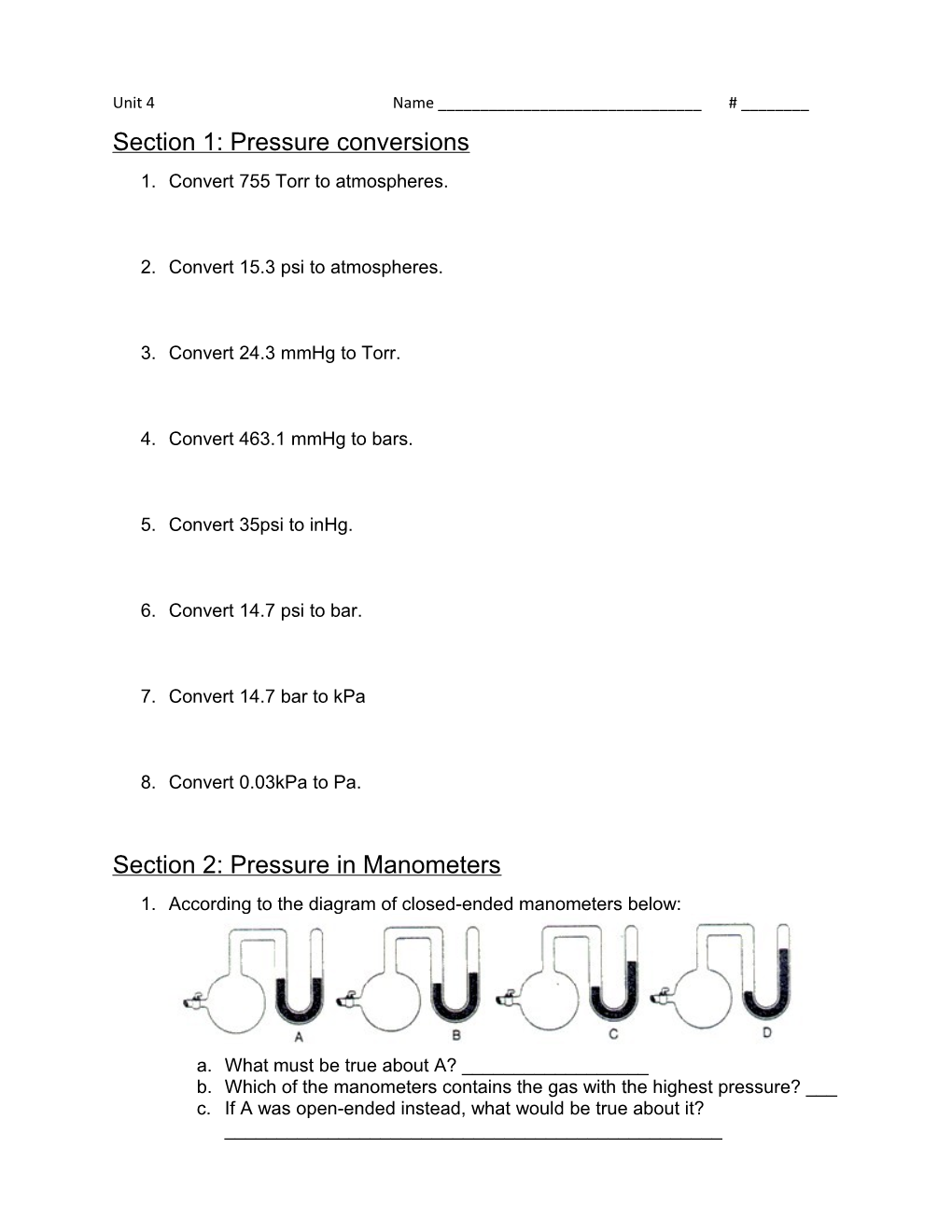 Section 1: Pressure Conversions