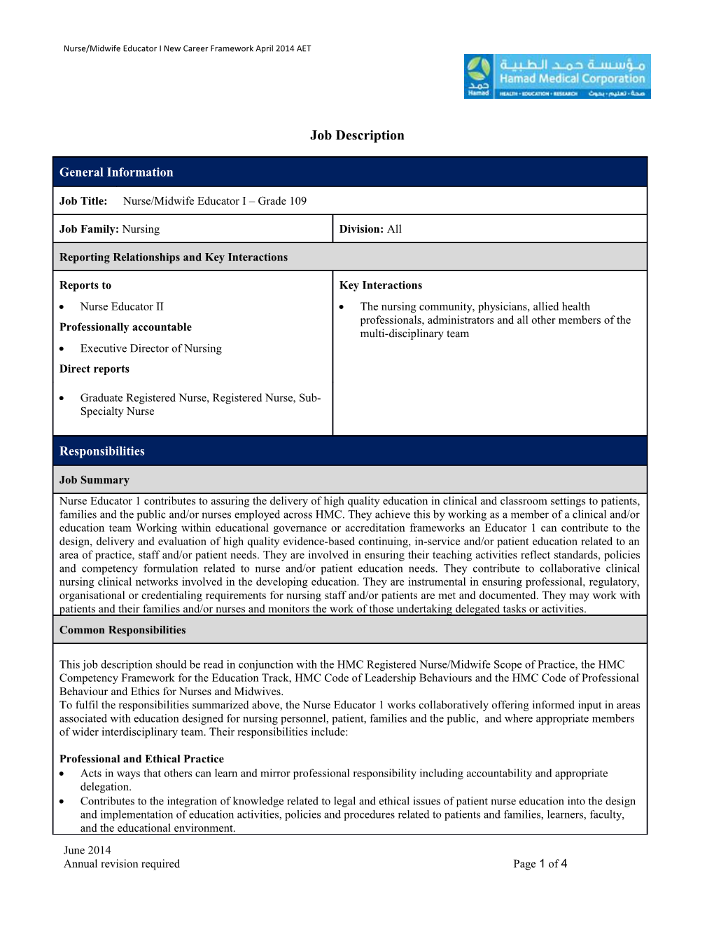 Nurse/Midwife Educator Inew Career Framework April 2014 AET