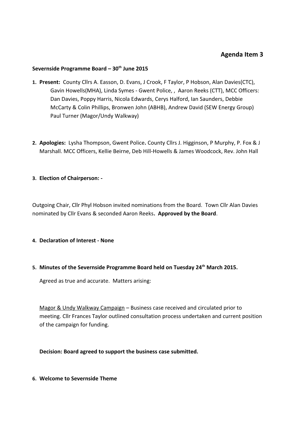 Severnside Programme Board 30Th June 2015