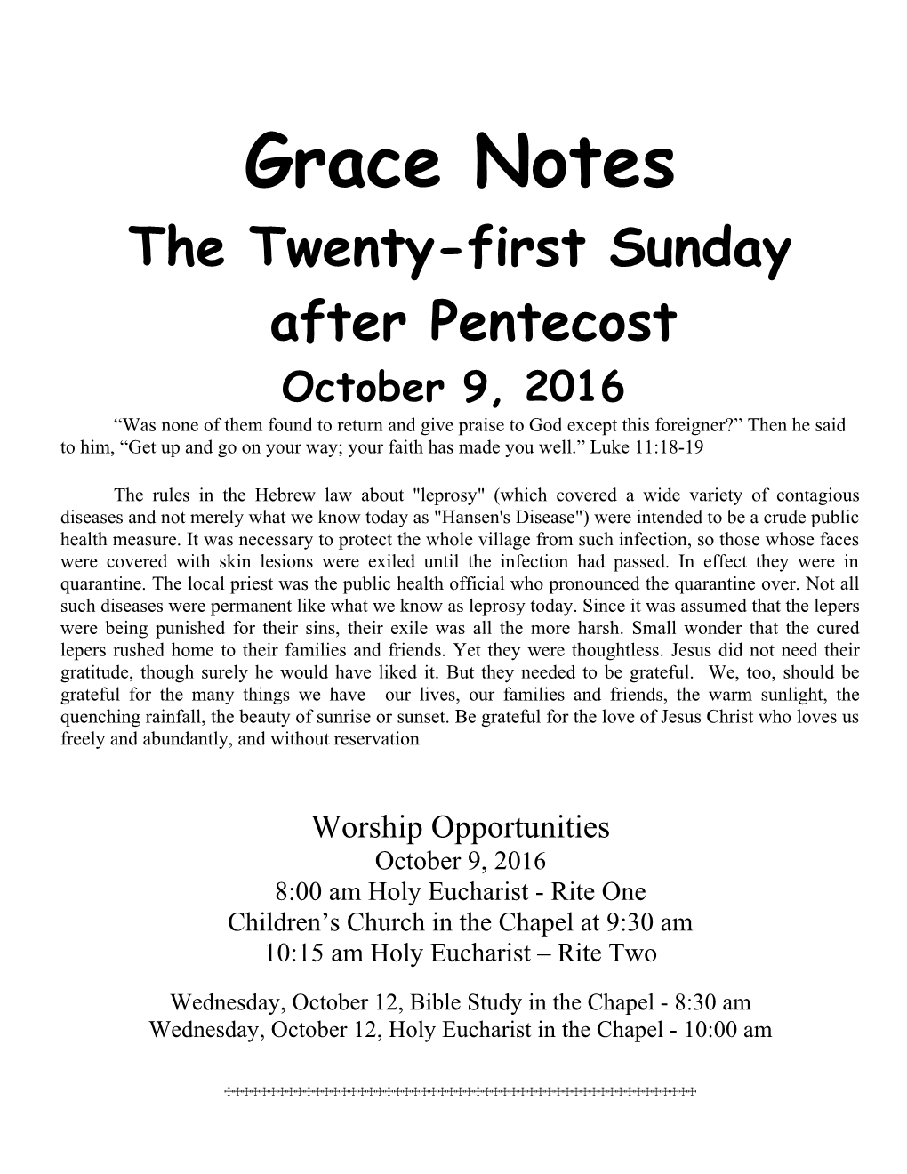 The Twenty-First Sunday After Pentecost
