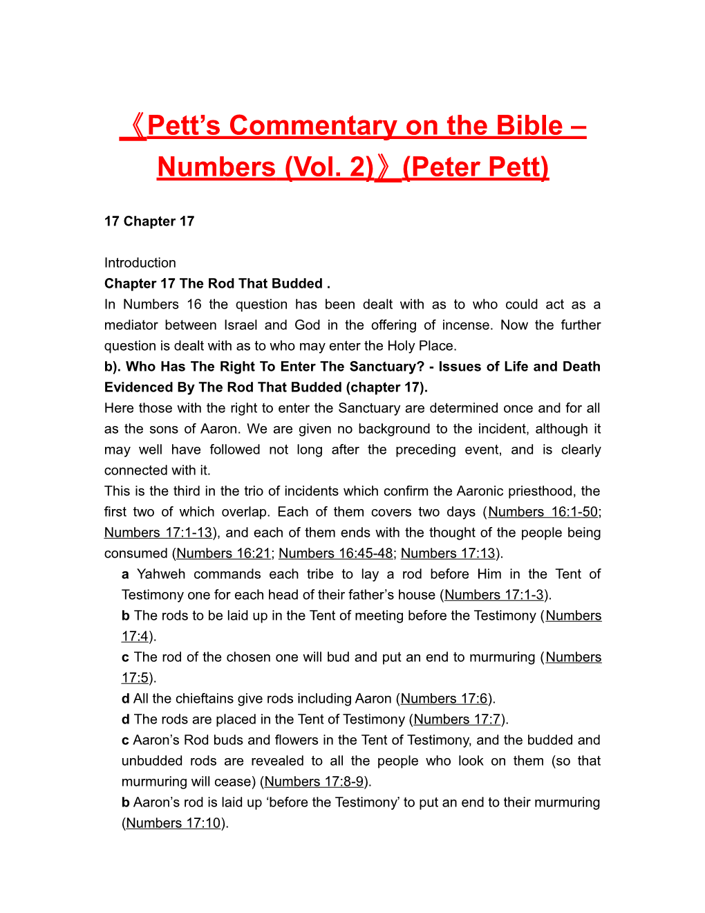 Pett S Commentary on the Bible Numbers (Vol. 2) (Peter Pett)