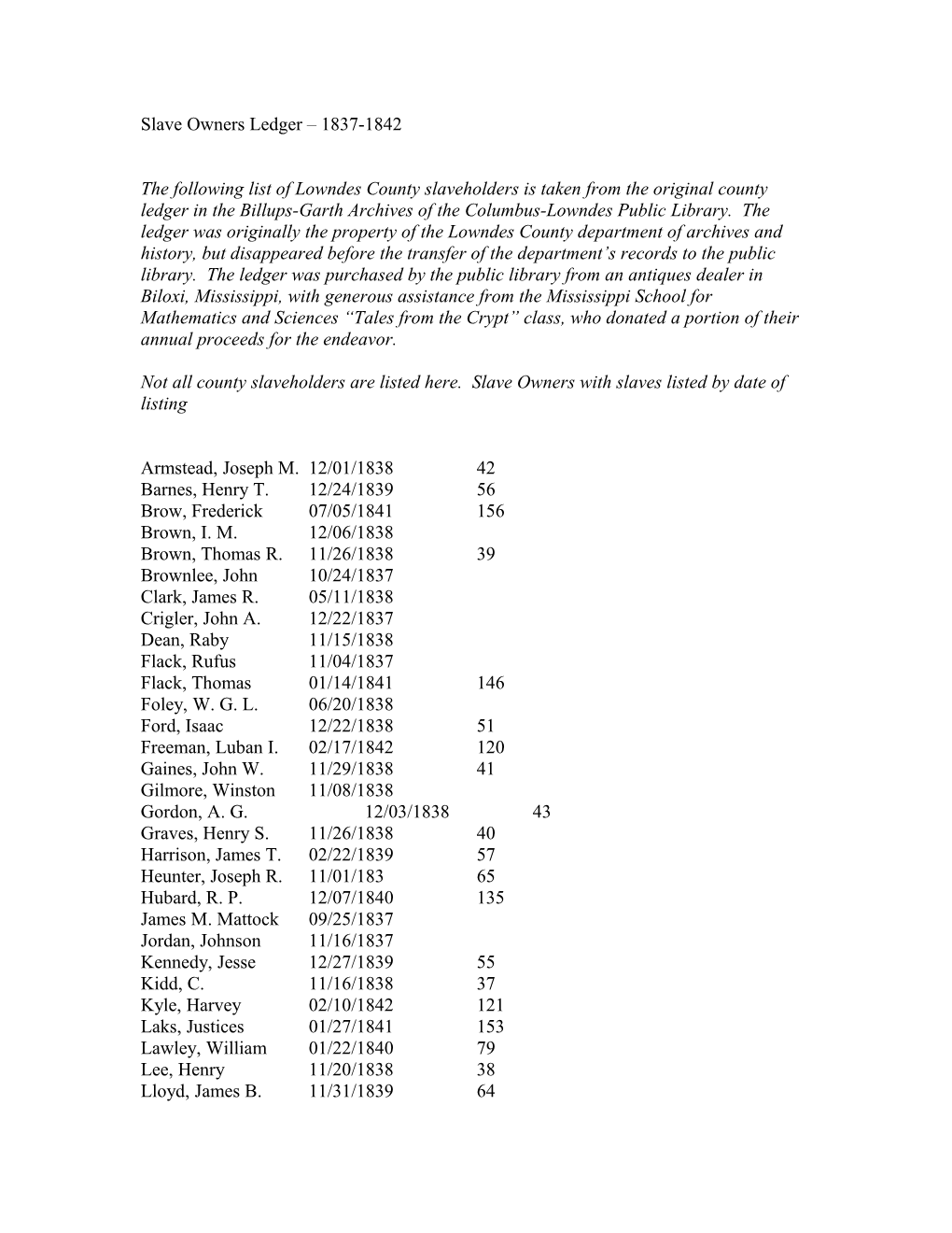 Slave Owners Ledger