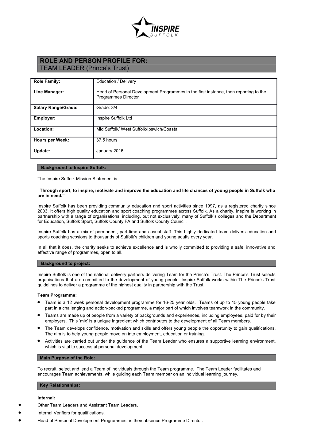 Job and Person Profile For: Administrative Junior