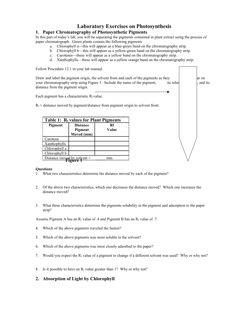 Laboratory Exercises on Photosynthesis