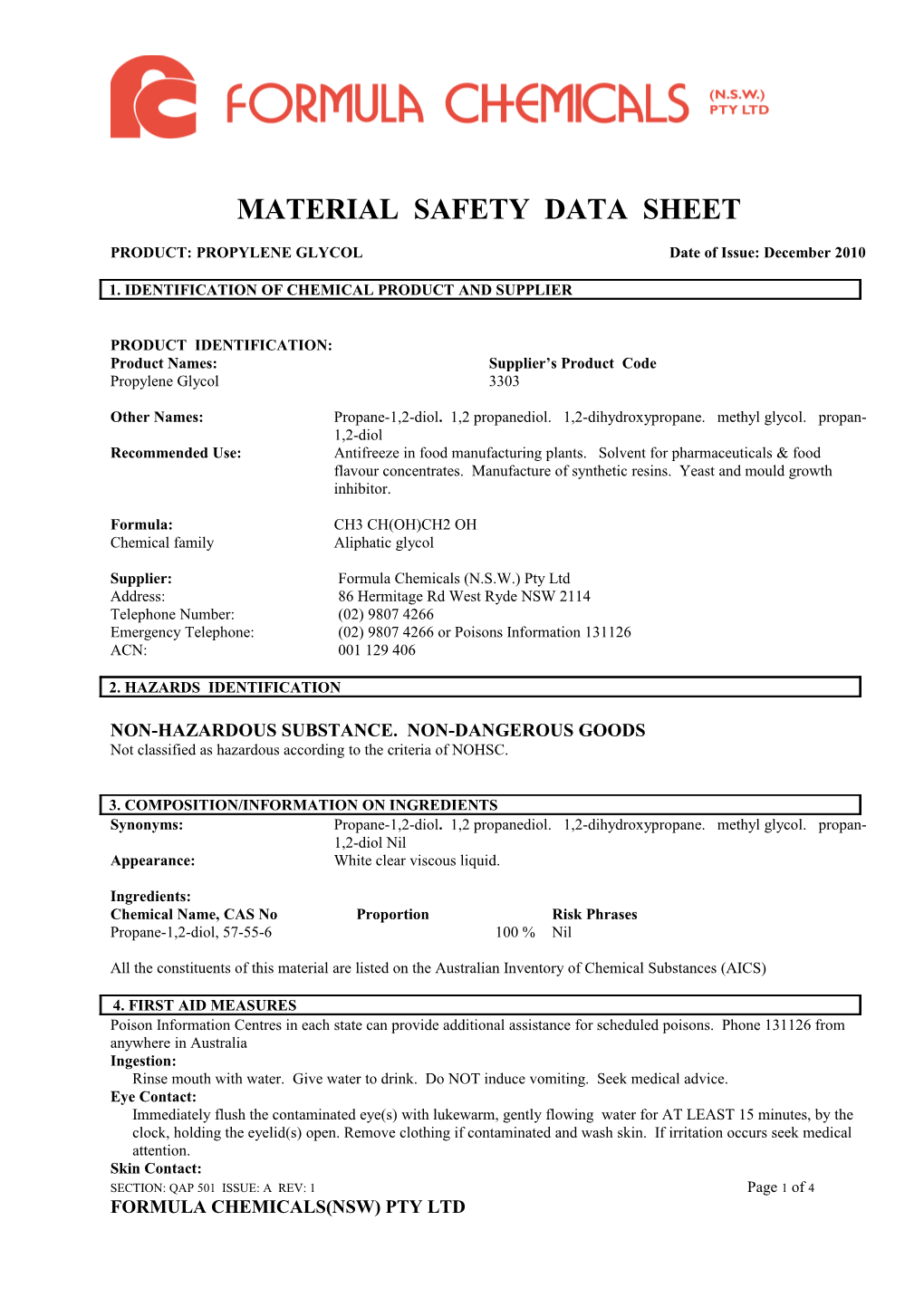 Material Safety Data Sheet s99