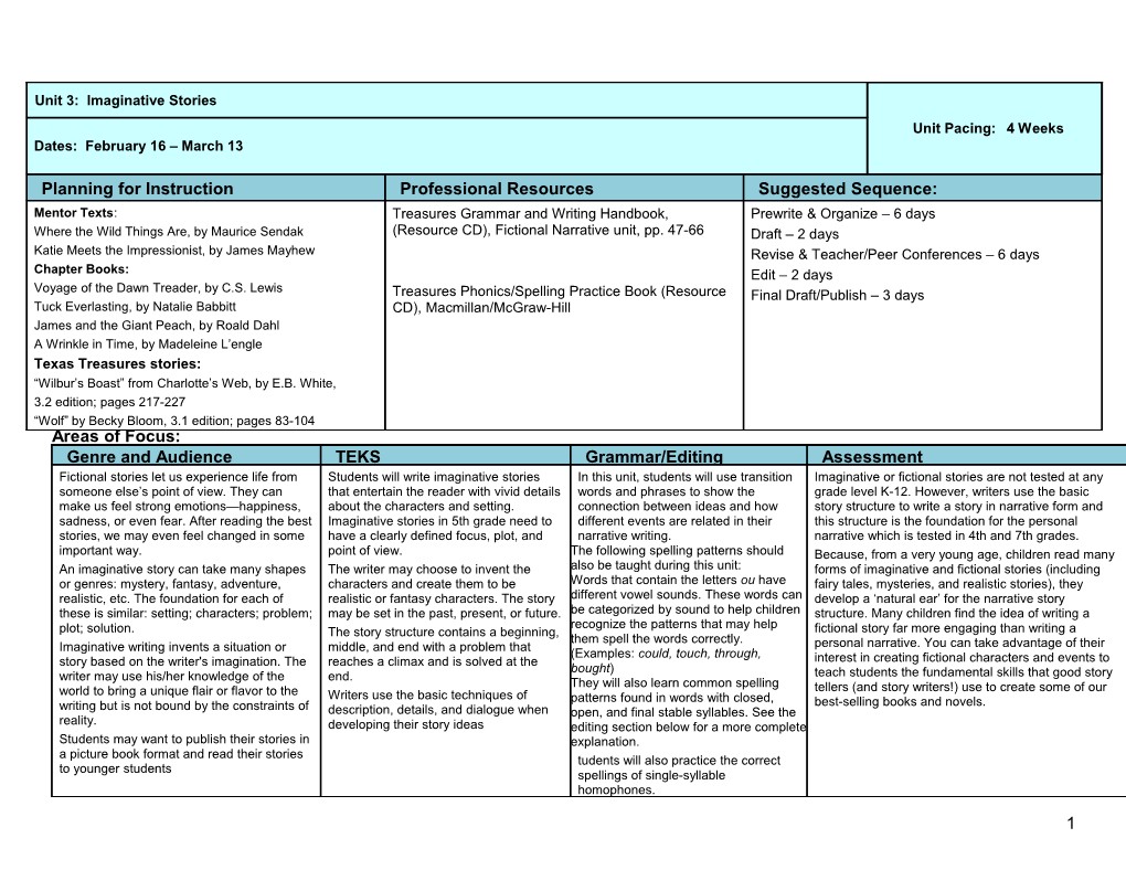 Unit 3: Imaginative Stories