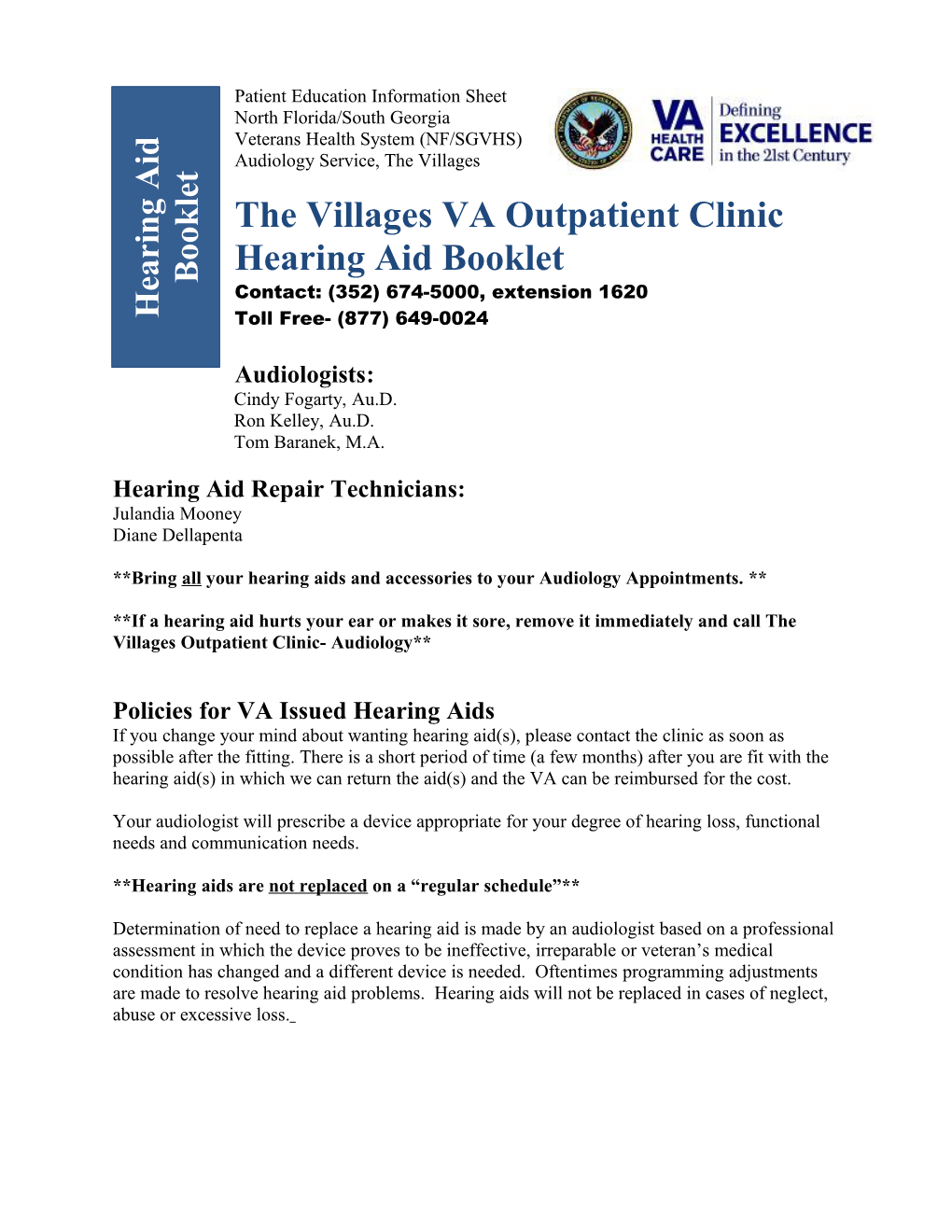 The Villages VA Outpatient Clinic Hearing Aid Booklet