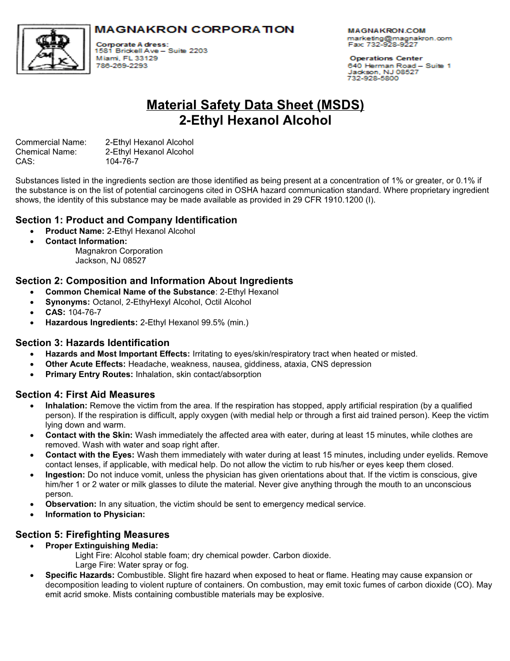 Material Safety Data Sheet s15