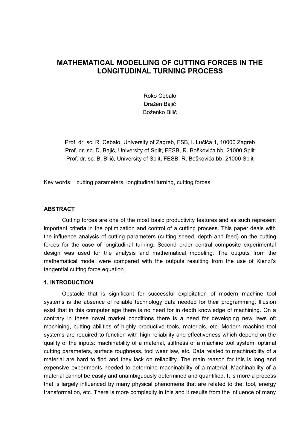 Mathematical Modelling of Cutting Forces in the Longitudinal Turning Process