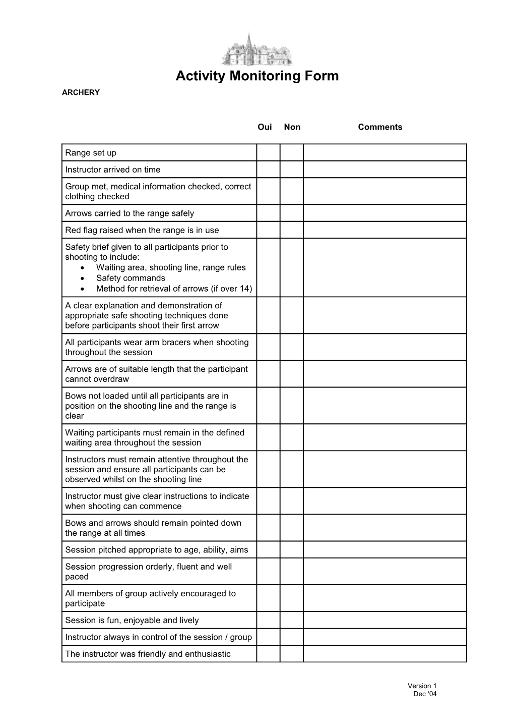 Activity Monitoring Form