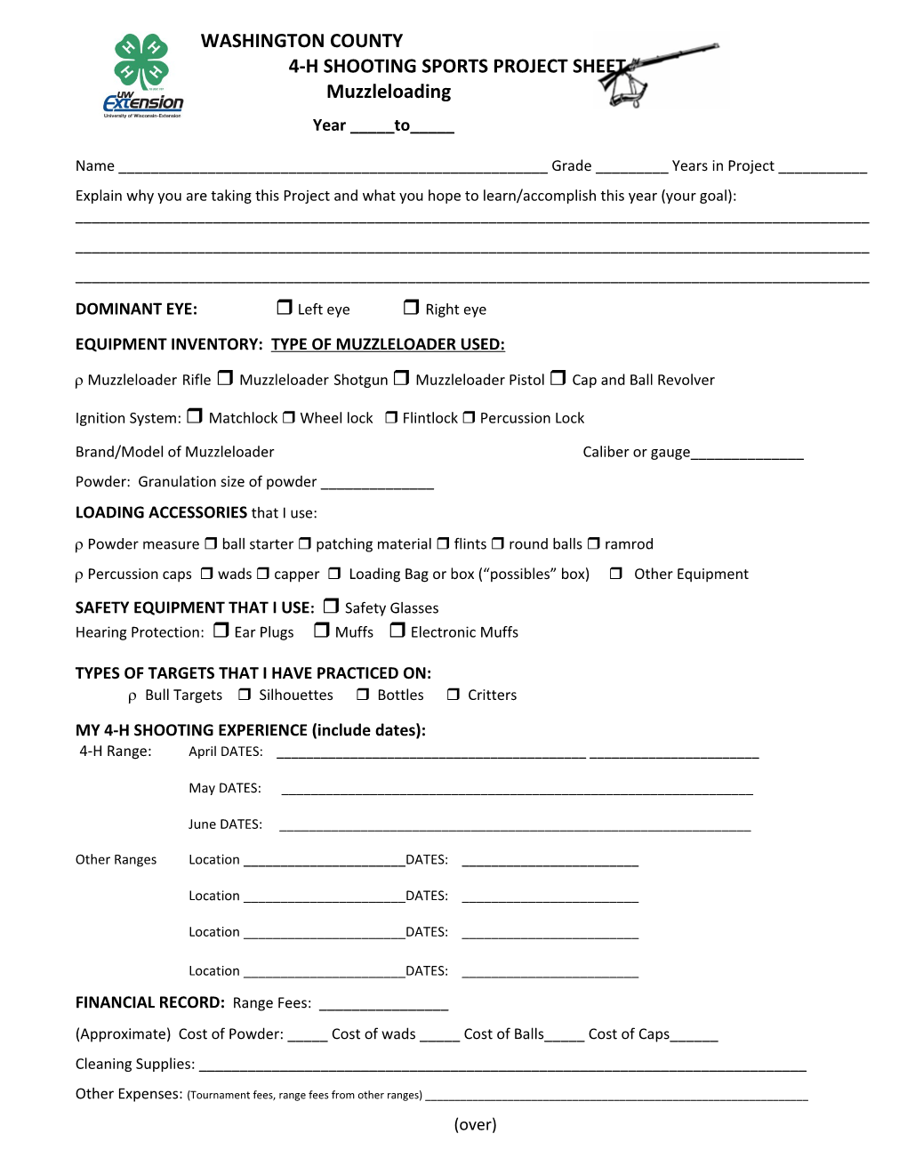 4-H Shooting Sports Project Sheet