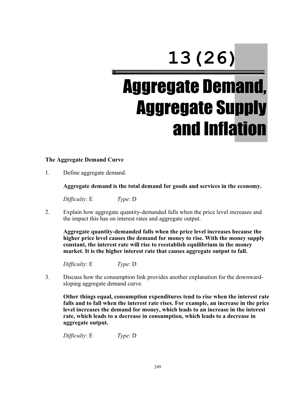 Chapter 13 (26): Aggregate Demand, Aggregate Supply, and Inflation