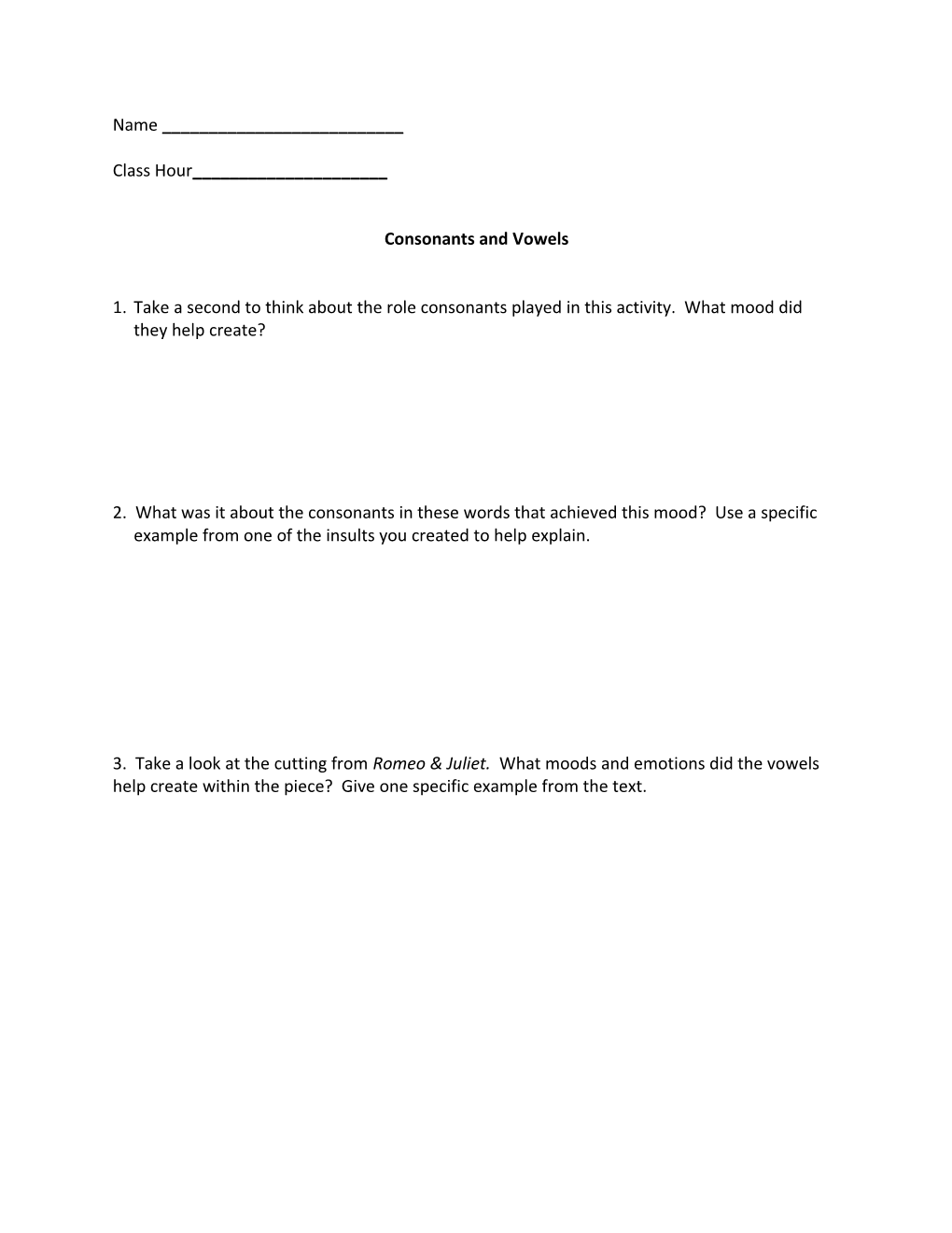 Consonants and Vowels