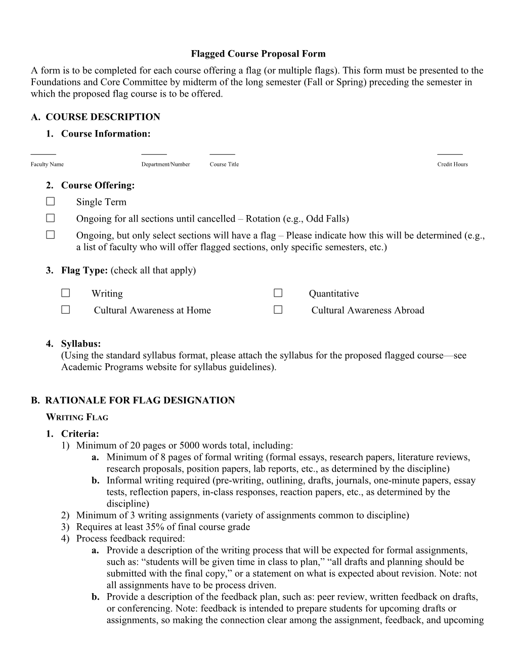 Flagged Course Proposal Form