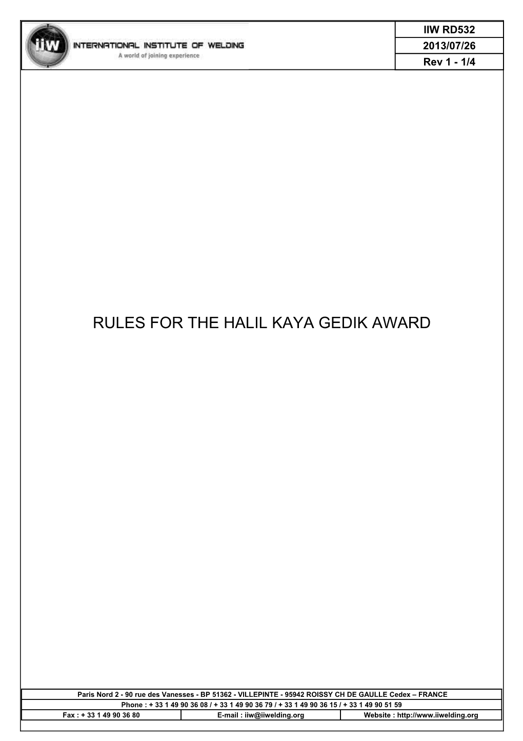 Rules for the Halil Kaya Gedik Award
