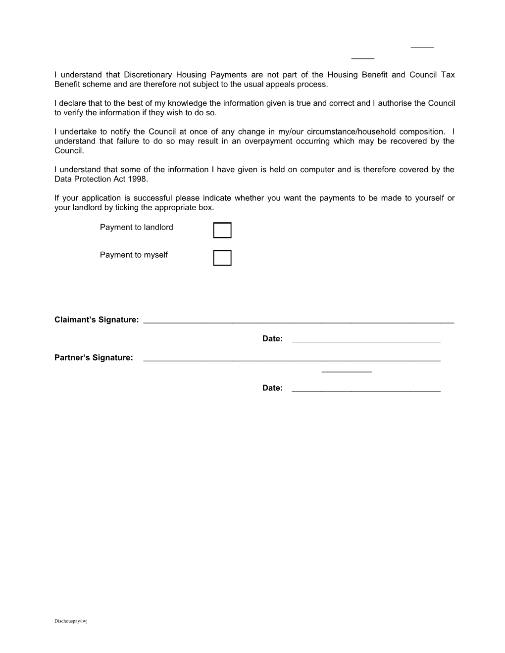 Application for Discretionary Housing Payment